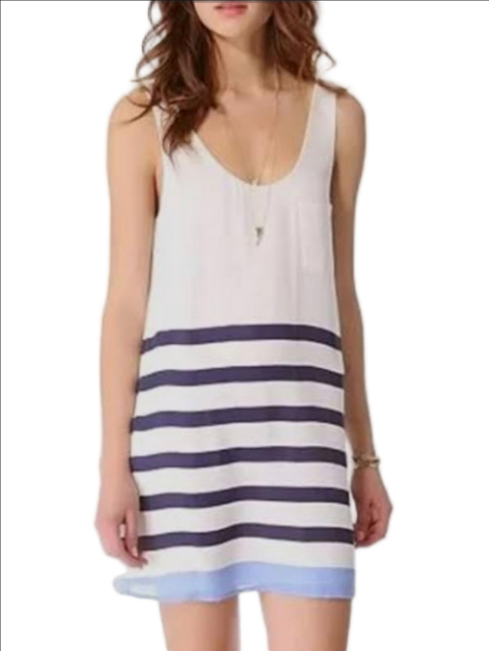 Joie Dawna Silk Nautical Stripe On Ivory Oversize Tank Dress With Scoop Back S